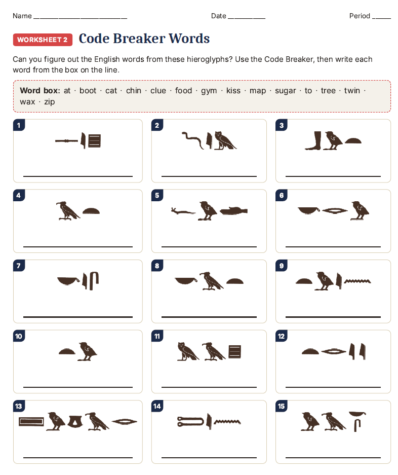 Preview of the hieroglyph worksheets